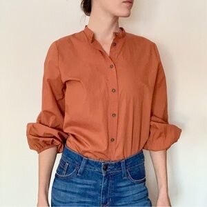 Who What Wear 100% Cotton Retro Burnt Orange Button Up Shirt Blouse Top M